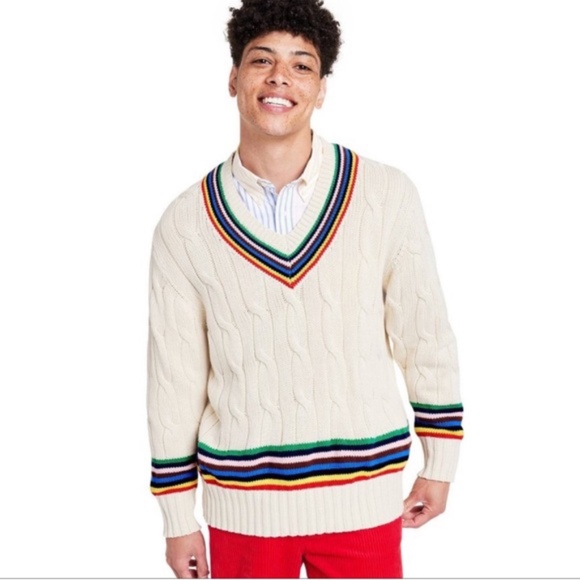 Rowing Blazers x Target Croquet Stripe Cable Knit Sweater XL V-Neck Rainbow Soft - Picture 1 of 10